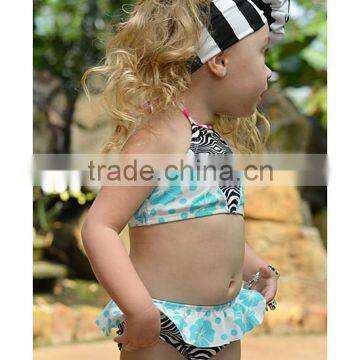Newest Girl Swimsuit With Turquoise And Black Floral Bikini Girl Beachwear Girls Clothing G-NP-TR905-321 photo-3