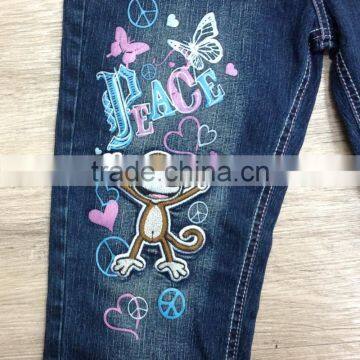 2016 Latest Fashion Fancy Printed Dark Wash Girls Denim Pant Slim Fit With Belt #9R5792 photo-5