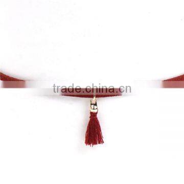 New Fashion Wine Red Velvet Suede Choker Necklace Gold Plated Tassel Pendant 34cm Long photo-2