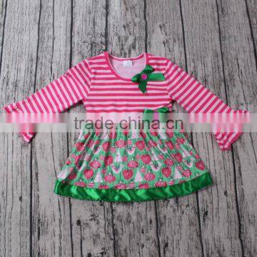 2017 baby boutique wholesale sweet pink strawberry print frock design for baby girl