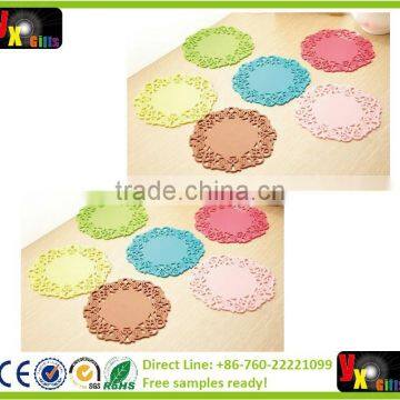 Homeware Candy Color Hollow Sweet White Lace PVC Coasters Lovely Silicone Bowl Pad Flower Cup Pad Heat Insulation