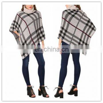 Wholesale Geometrical Print Roll Neckline Knitted Cashmere Poncho