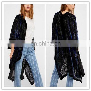 Three Quarter Sleeve Black Long Kimono Dark Paradise Cardigan Femme