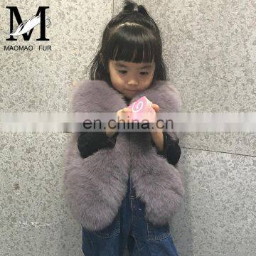 2016 European Winter New Girls Light Blue Cute Plush Real Fox Fur Kids Fur Vest photo-3