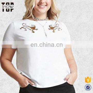 Plus size clothing casual blouse for fat woman embroidered tiger oversized t shirt