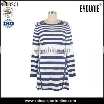 Navy White Striped Long Women Pullover New Model Girl knit Dress