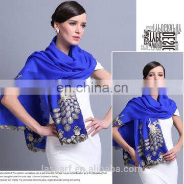 2015 NEW 100% Wool high quality elegant peacock scarf shawl blue