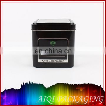 square watch packaging tin box with PVC window