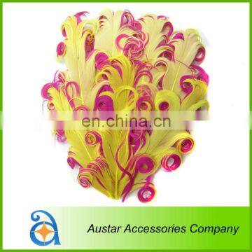 HOT SELL! Yellow / Hot Pink Nagorie Curly Goose feather pads,Curled feather pads for headband