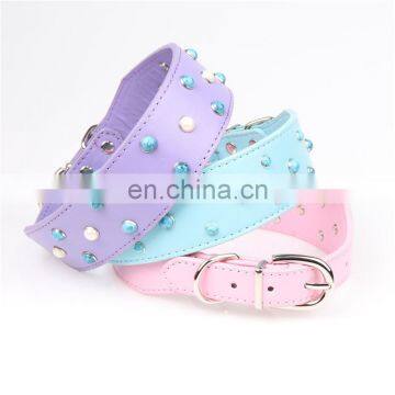 PU material large dog collar pet collar with gems