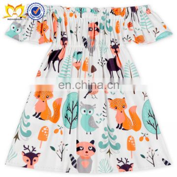 Baby Girls Summer Cool Off-Shoulder Cute Animals Design Kids Frock Teenage Girls Picture Dresses