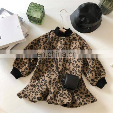 2020 winter girls plus velvet thick leopard print dress children fashionable fishtail skirt Korean children's wear