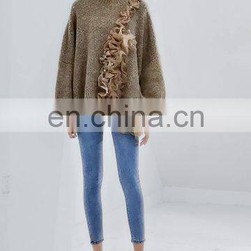 TWOTWINSTYLE O Neck Long Sleeve Oversized Knitting Patchwork Mesh Pullover Sweater For Women