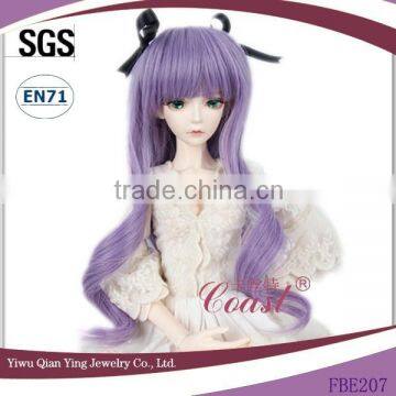 long curly Lovely Purple Doll Wig with ribbon bow