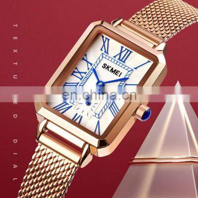 SKMEI 1764 Leather Watch Stainless Steel Strap Waterproof Square Quartz Wrist Watches for Women