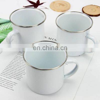Wholesale Ceramic Cup With Stainless Steel Rim, Personalized Enamel Coffee Camping Mug photo-3