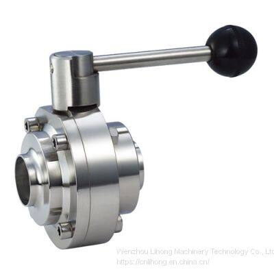 Stainless steel sanitary food degree welded clamped threaded butterfly valve DIN SMS ISO