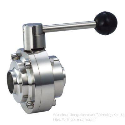 Stainless Steel Sanitary Food Degree Welded Clamped Threaded Butterfly Valve DIN SMS ISO