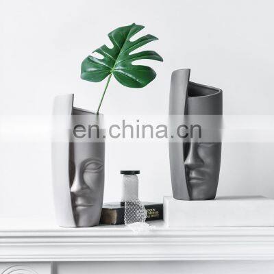 Home Accessories Pottery Flower Ceramic Decor Nordic Body Black Modern Vases Orchids Head Boho Decoration Face Shape Head Vase photo-2