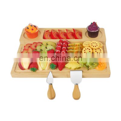 Bamboo Cheese Board Meat Charcuterie Platter Serving Tray With 4 Cutlery Set