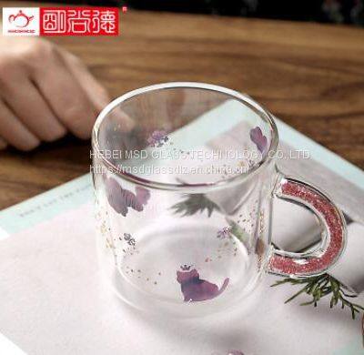 Custom Glass Coffee Mug 350ml Water Glasses 12oz Double Wall Borosilicate Glass Cup Wholesale Birthday Gift Mug photo-2