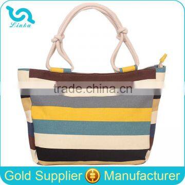 2015 New Arrival Big Capacity Women Lady Female Canvas Stripe Printed Tote Bag