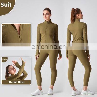 Custom Full Zipper Yoga Breathable Jackets Gym Women Thumb Holes Long Sleeve Sport Wears photo-3