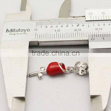 Valentines' Day 925 Sterling Silver Rose Dangle Charms Red Enameled for DIY European Bracelet Jewelry photo-5