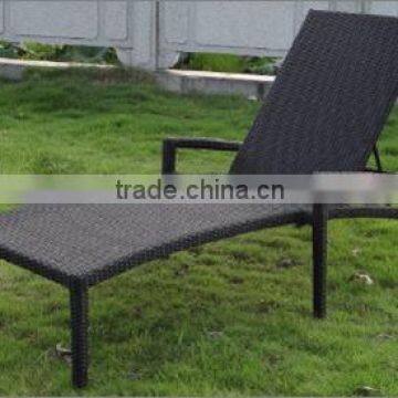 Patio Black Recliner Chair Outdoor Furniture Beach Rattan Sun Lounger With Arm