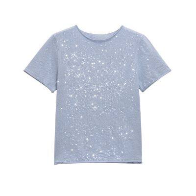 Spring New Style Knitted Sweater in European Style, Round Neck, Pure Color, Loose Fit, Long-sleeved, Women's Style Short-sleeved Shirt photo-2