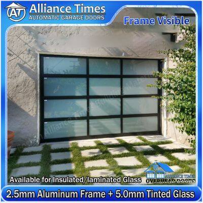 Aluminum Frame Black Glass Coated Panels Sectional Automatic Garage Doors