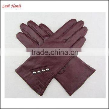 Ladies Fashion Red Nappa Sheep Leather Gloves photo-2