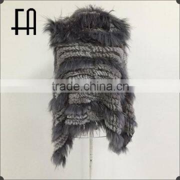 Factory direct wholesale price rabbit & raccoon fur knitted fur poncho