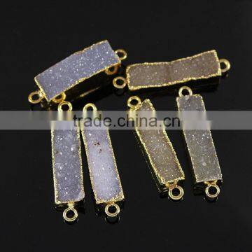 JF8594 Hot Sale Sparkly Natural Agate Gold Plated Bar Rectangle Druzy Drusy Connectors Quality Choice