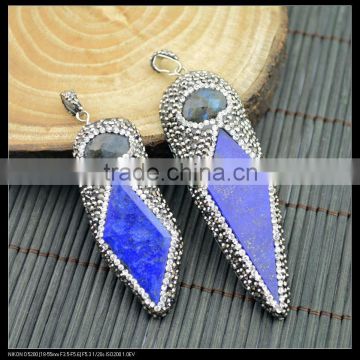 LFD-0039P ~ Wholesale New Style Druzy Pave Rhinestone Crystal Lapis Lazuli Charms Pendant Jewelry Finding