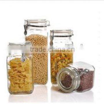 Alibaba Top Chinese Supplier Customized Handle Cookie Dry Fruit Glass Jar With Glass Lid