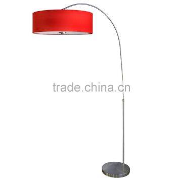 Floor lamp(Lampadaire/Una lampara) in satin steel finish with 22" chili pepper redfabric lamp shade