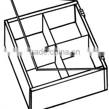 4 Compartments Sectional Square Acrylic Tray with Hinge Cover