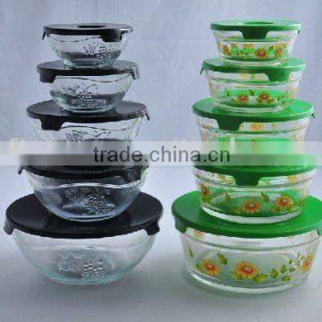 5pcs glass bowl set with flower design,glass bowl