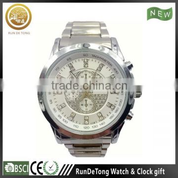 Silvery case diamond dial 3 eyes tachymeter two buttons vogue men watch