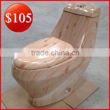 Luxury series ceramic one piece bathroom wooden floor pattern colored toilet CT-01