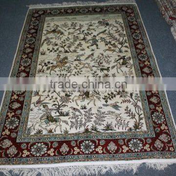 hunting high quality handmade silk carpets hand knotted pure silk rug factory