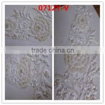 Beaded lace motif /rhinestone applique/embroidery bridal lace manufacture/gelinlik dantel