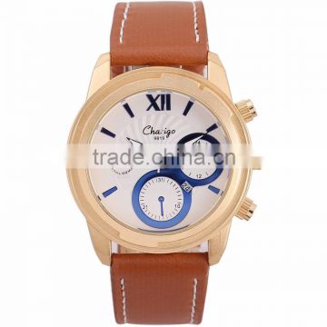 alloy stainless steel material wrist watch quality golden case watches with leather