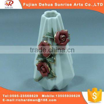 White glaze type style porcelain flower vase with red petals