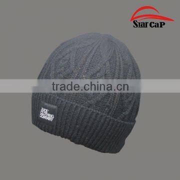 KNIT PATTERN CABLE BEANIE HATS CUSTOM BEANIE WOVEN LOGO