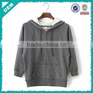 OEM wholesale women zip front hoody, korean style full zip hoodie