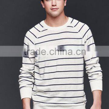 Linen-Cotton stripe crew pullover Soft blend Finely ribbed