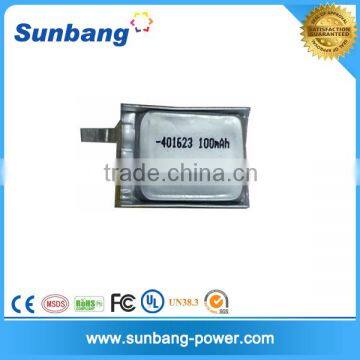 Portable lithium polymer battery 3.7v 100mah 401623 battery