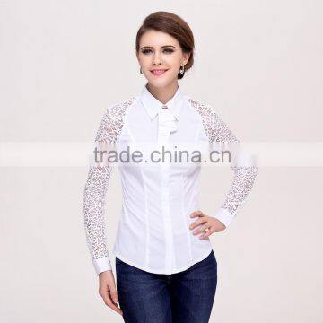 Hot selling wholesale clothing latest fashion blouse design lace blouse women shirt model with bow-tie